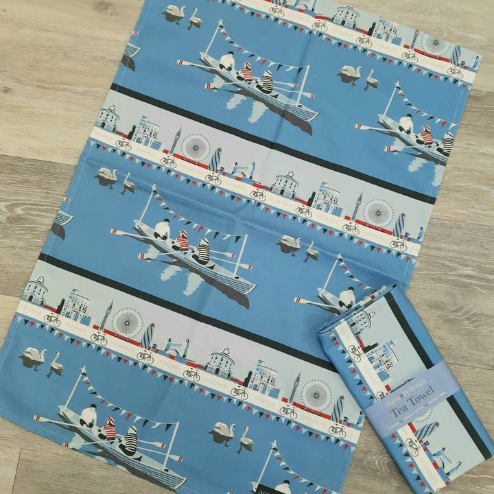 Aqua by Design - Wholesale Tea Towel - Tea Towel, London Skyline & Rowing Boats Design