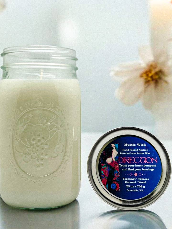Tobacco Leaf & Caramel - (Direction) Apricot/Coconut Wax - Mason Jar Candle 25 oz. for wholesale by Mystic Wick LLC