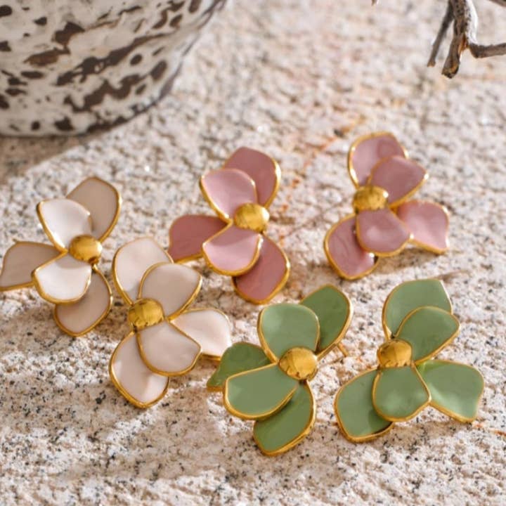 Enamel Flower Earrings - 3 Colours for wholesale by Misgraceful