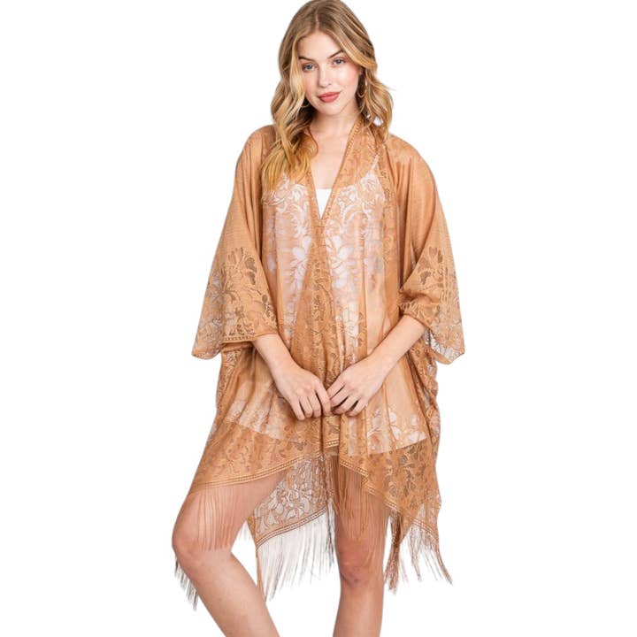 FLORAL LACE KIMONO WITH TASSEL for wholesale by LA Jewelry Plaza