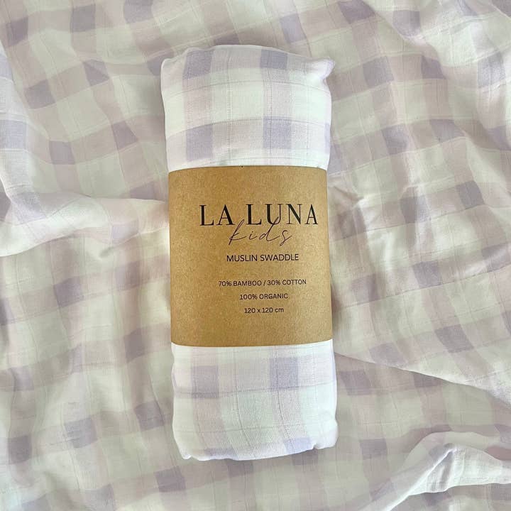 Lilac Gingham Swaddle for wholesale by La Luna Kids