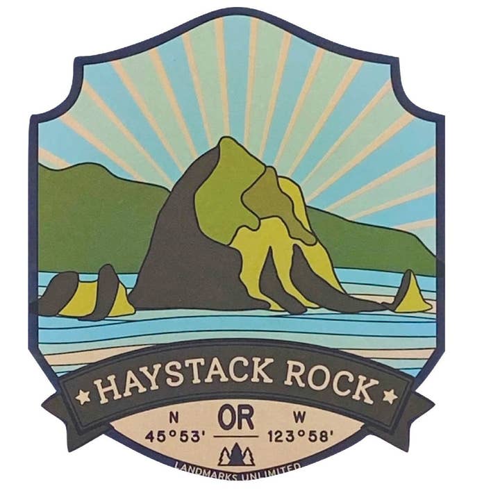 Haystack Rock - 4" Vinyl Sticker for wholesale by Landmarks Unlimited