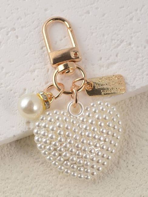 PUFFY PEARL HEART KEYCHAIN BAG CHARM | 40KC131 for wholesale by JOSSLYN by wall to wall