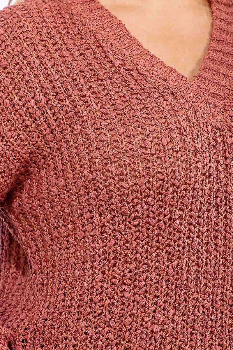 ROUSSEAU - Wholesale Knit Sweater - Women's - LONG SLEEVE V-NECK KNIT PULLOVER SWEATER7