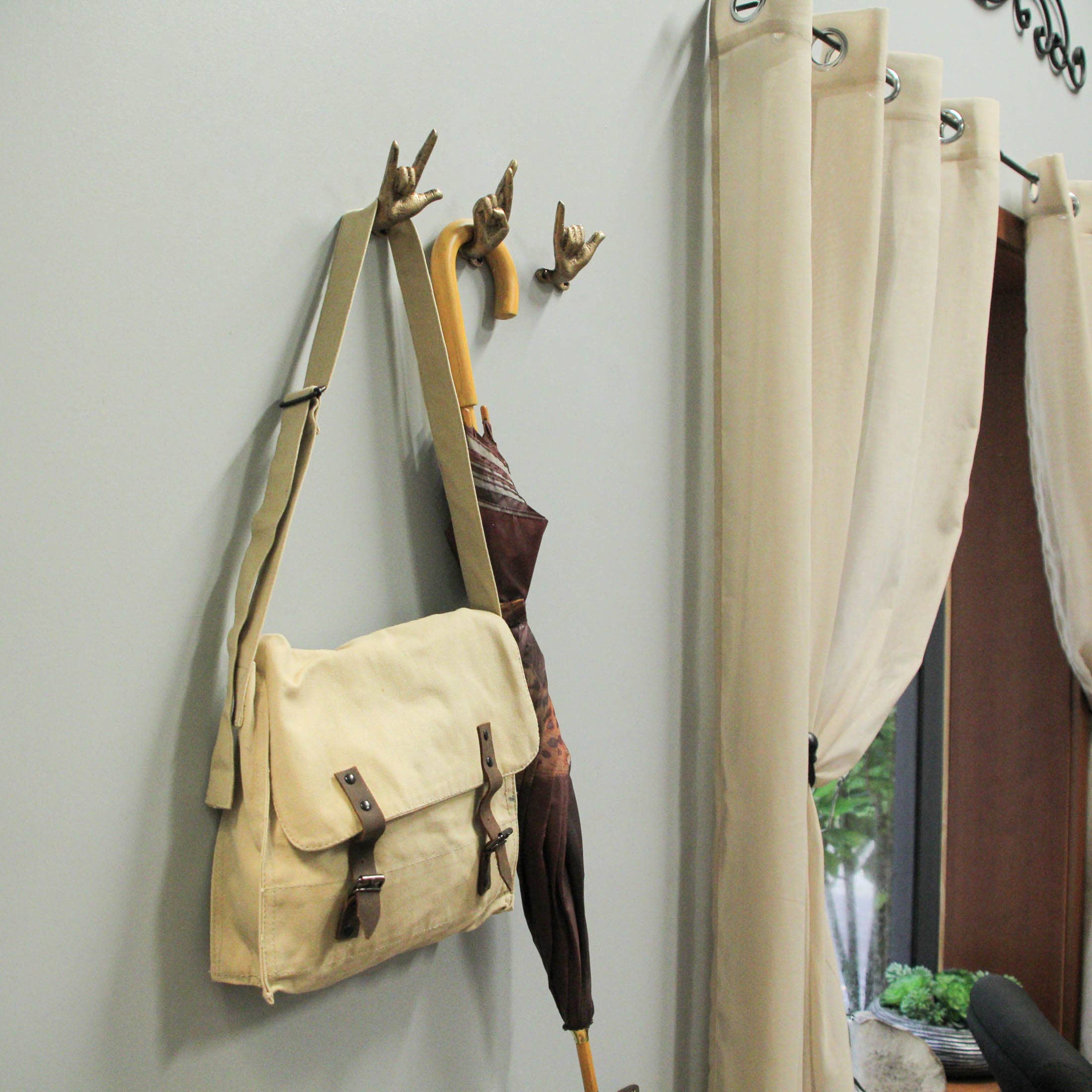 Zeckos – Gancho de parede por atacado – Conjunto de 3 ganchos de parede de gestos manuais em ferro fundido em ouro antigo8