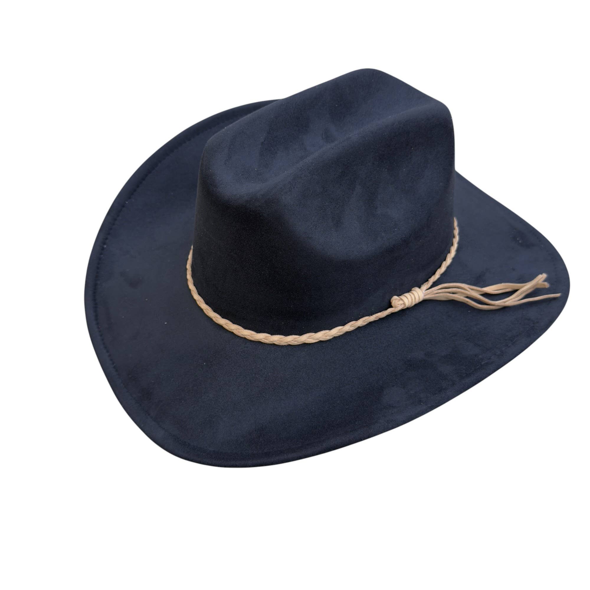 Portia Hat - Venta al por mayor Sombrero cowboy - Mujer - Sombrero de vaquero estilo ganadero de ante vegano con banda de ante0