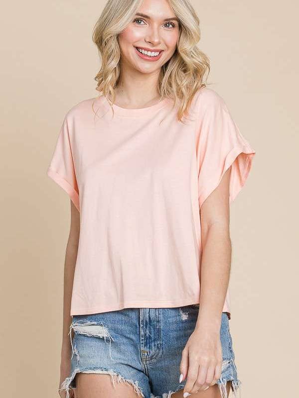 CJT1007 - ROUND NECK DROP SHOULDER TEE WITH FOLDED SLV HEM for wholesale by Culture Code