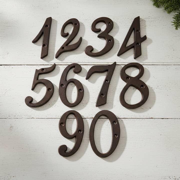 Cast Iron Rustic House Numbers, Rustic Antique Farmhouse Address Numbers for wholesale by Iron & Blossom