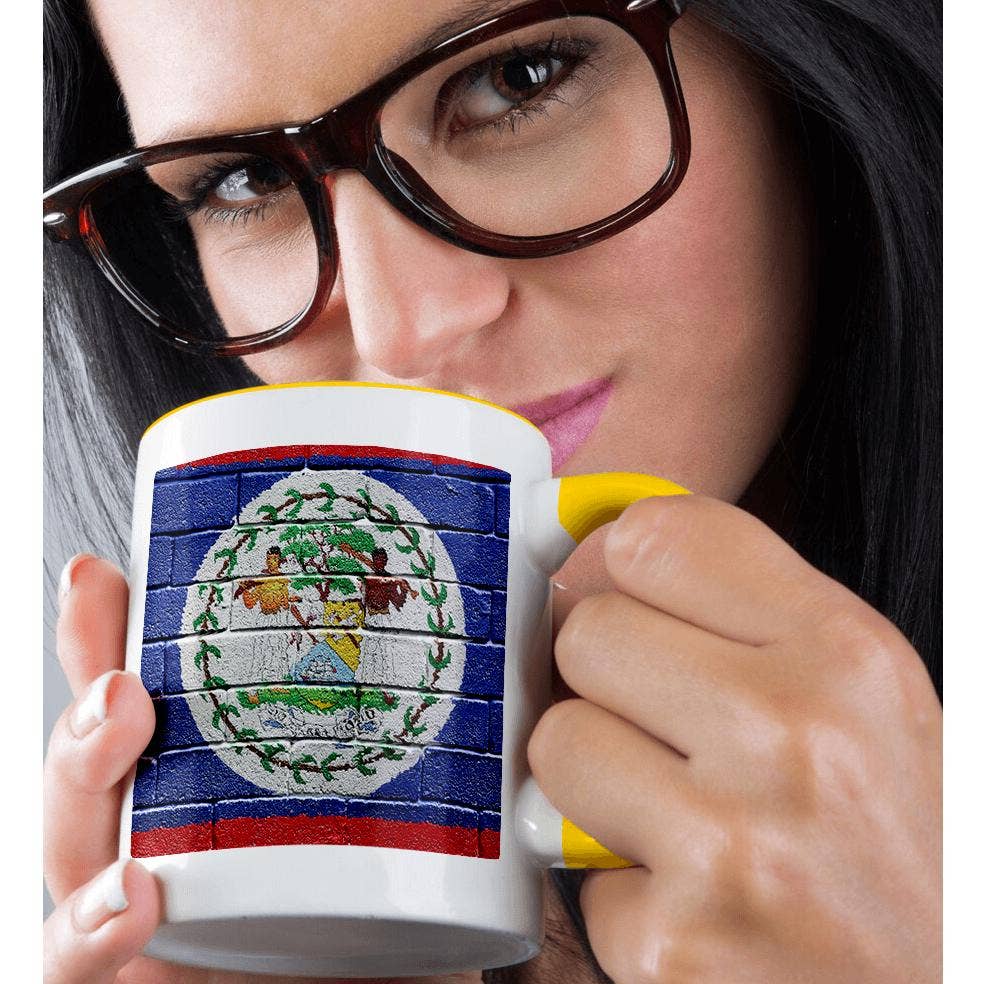3dRose - Wholesale Coffee Mug - 3dRose, National flag of Belize painted onto a brick wall Belizean, Mug1
