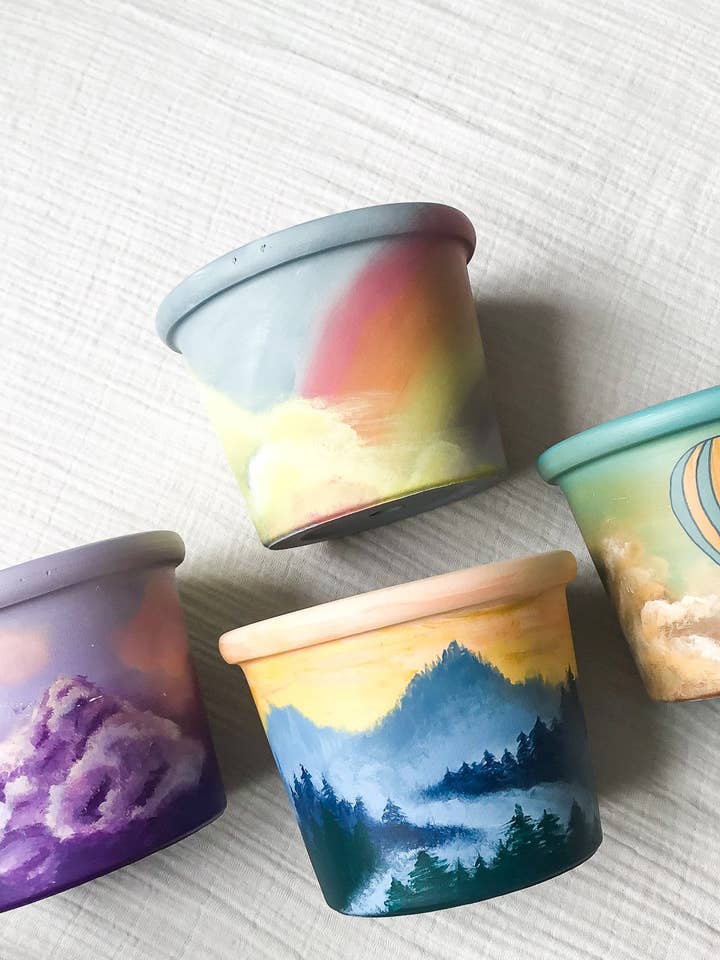 Serenity Collection | Hand Painted Terracotta Pot with Drainage Hole | No saucer for wholesale by Aloe Painted Pots