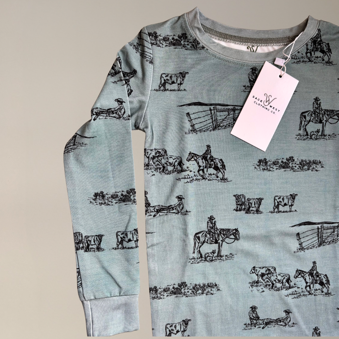 Sage West Clothing Co. - Vente Haut et bas de pyjama – enfant - {Cowboy de la Prairie} Ensemble de Pyjama pour Tout-Petit4
