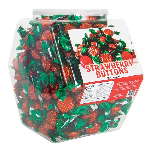 Kelli's - Wholesale Hard Candy - Filled Strawberry Buttons - Changemaker Display Tub0