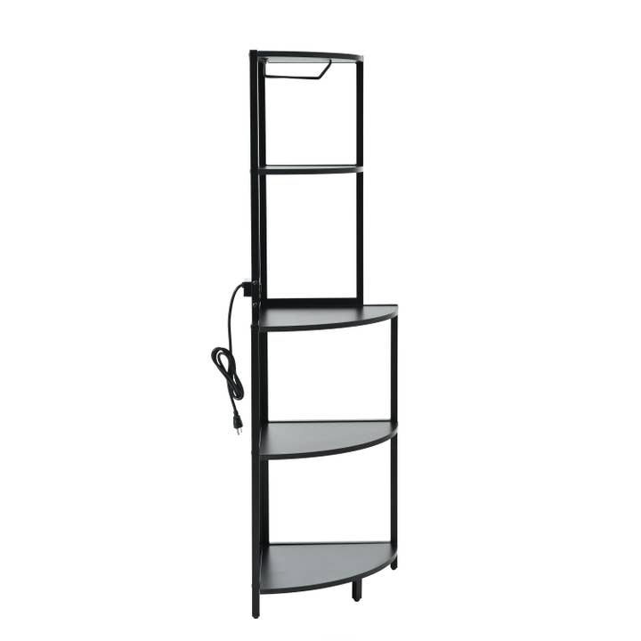 39F Inc. - Wholesale Free Standing Shelf - 5-Tier Black Corner Shelf with LED Light and USB Plug5