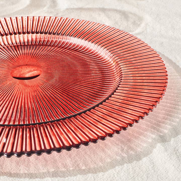 The Wine Savant / Khen Glassware - Wholesale Dinner Plate - Muted Glass Ribbed Plates | Set of 6 | 10.6"