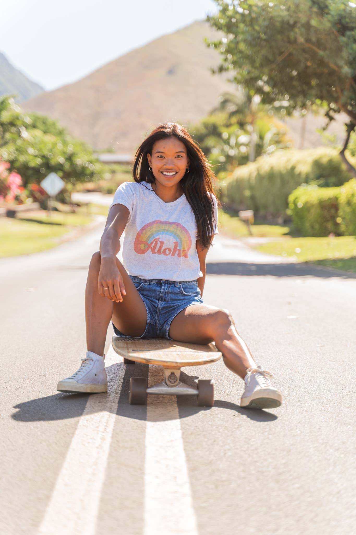 Aloha Lovely - Wholesale Screen Printed T-Shirt - Women's - Aloha Retro Rainbow Tee