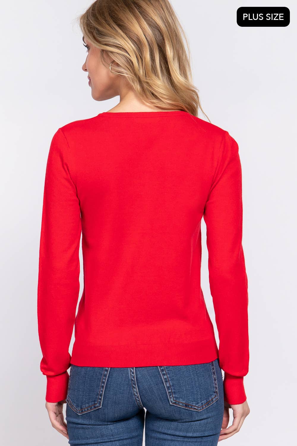 Active Basic | Active USA - Wholesale Knit Sweater - Women's - [PLUS SIZE] Long Sleeve V-neck Basic Sweater22