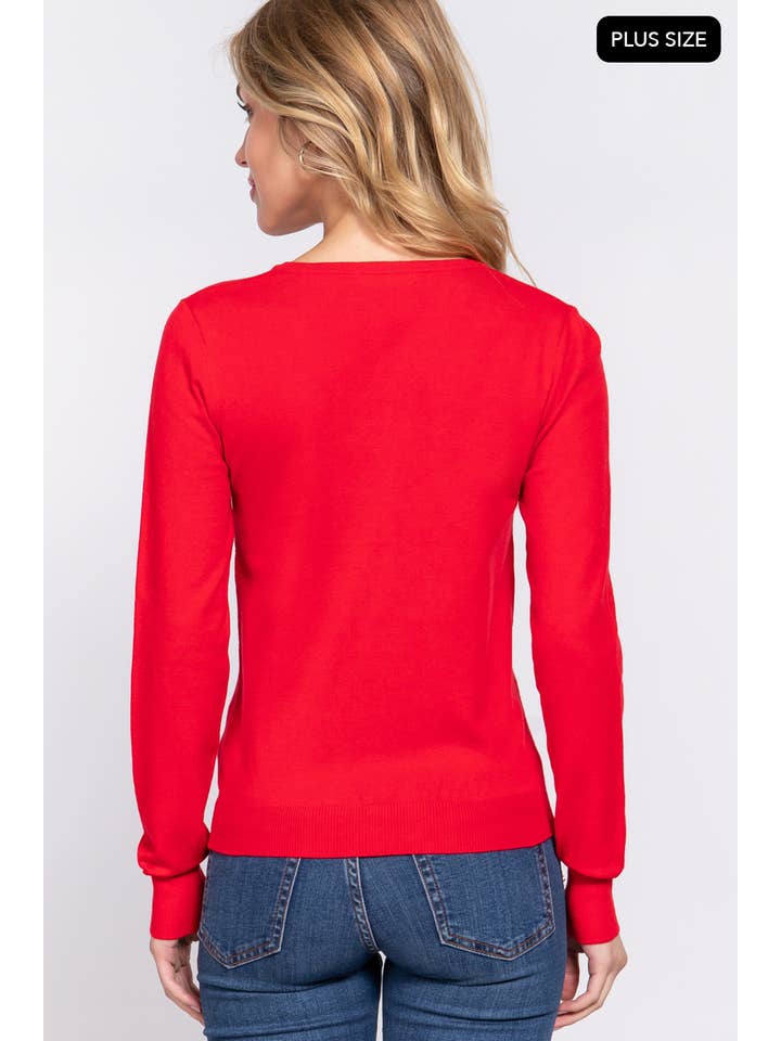 Active Basic | Active USA – Großhandel Strickpullover – Damen – Basic-Pullover mit V-Ausschnitt und langen Ärmeln in Übergröße22