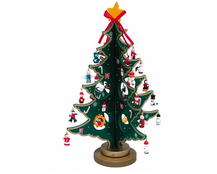 Kurt S. Adler, Inc. - Wholesale Christmas Decoration - 11.75"WOODEN TREE W/MINI ORNAMENTS 25PC3