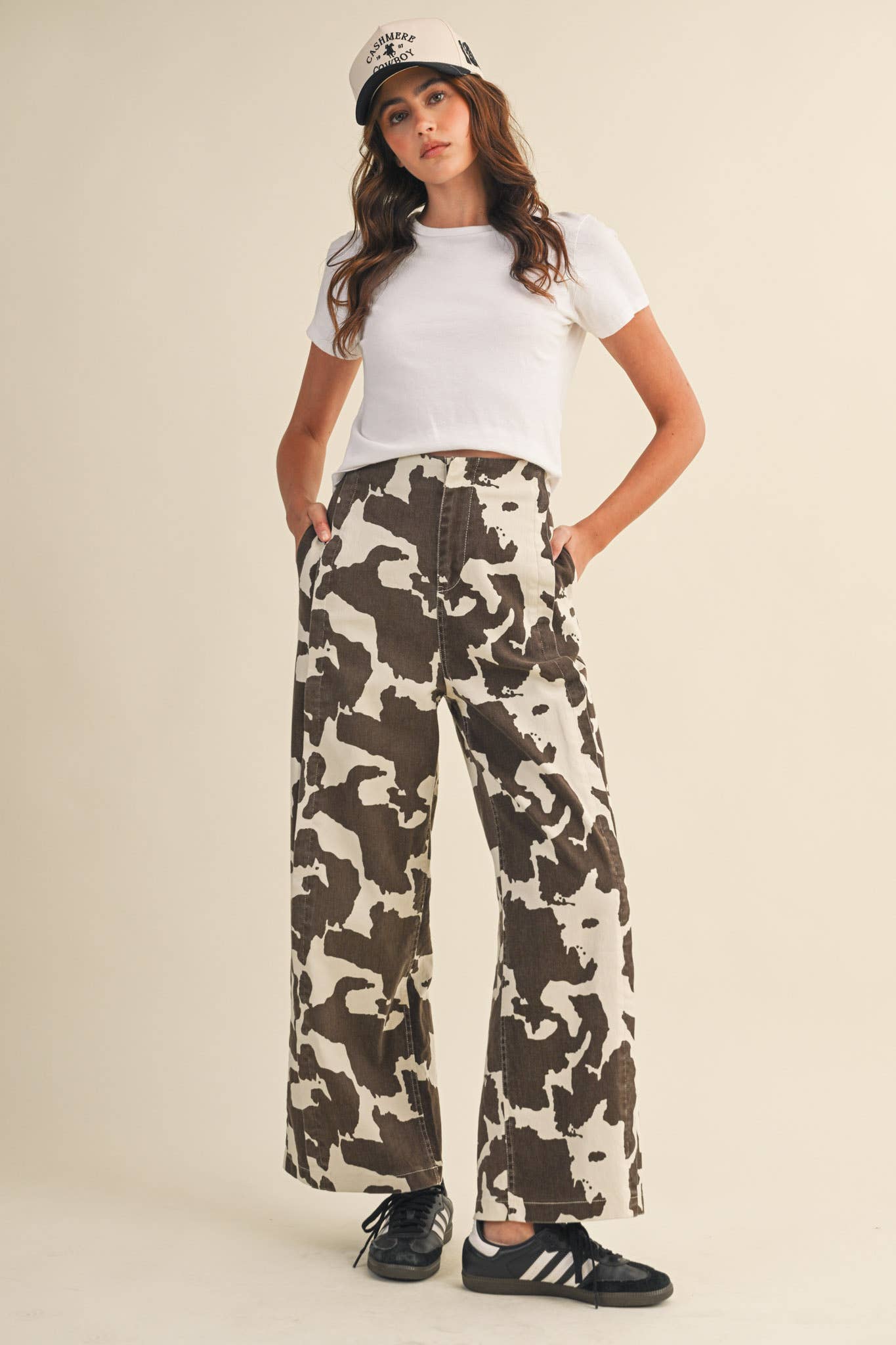 COW PRINT HIGH WAIST WIDE LEG PANTS MP4105 for wholesale on Faire9