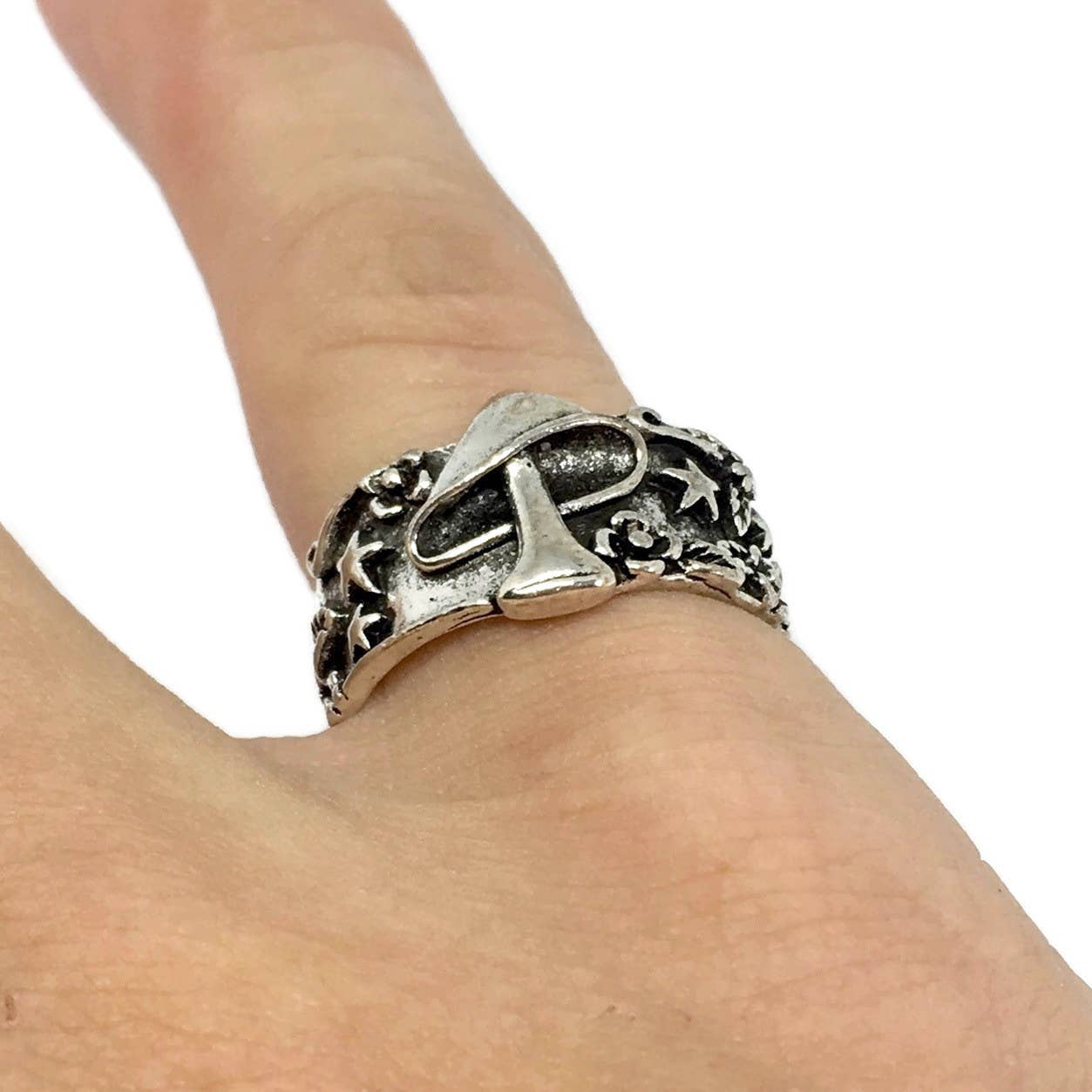 Gifts From The Crypt - Wholesale Band/Stacked Ring - Magic Mushroom Band Ring | Psychedelic Festival Boho Stars1