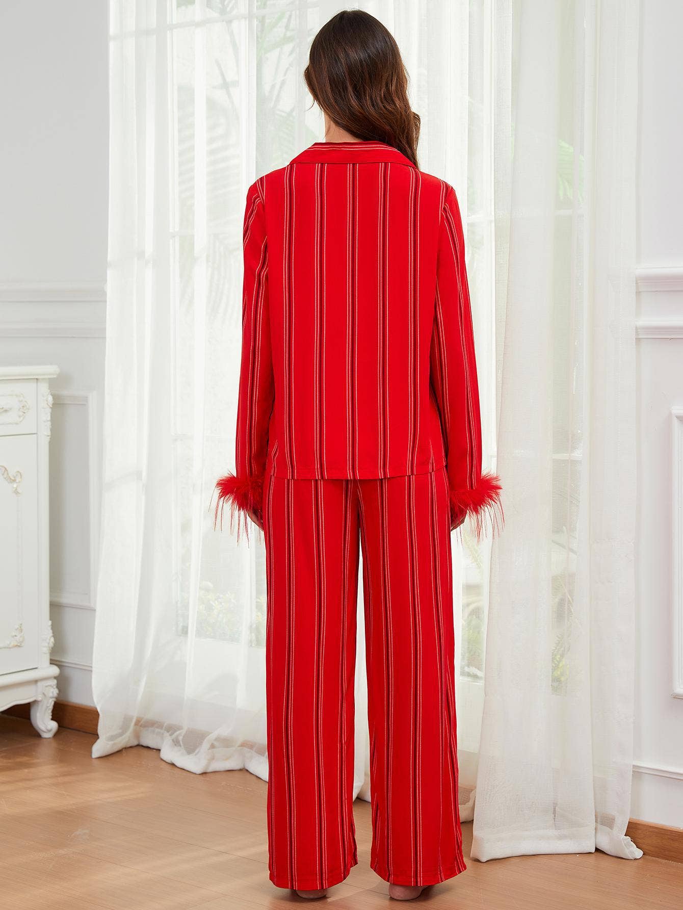 ROUGE Ensemble de vêtements d'intérieur avec chemise à manches longues et pantalon long en vente sur Faire6