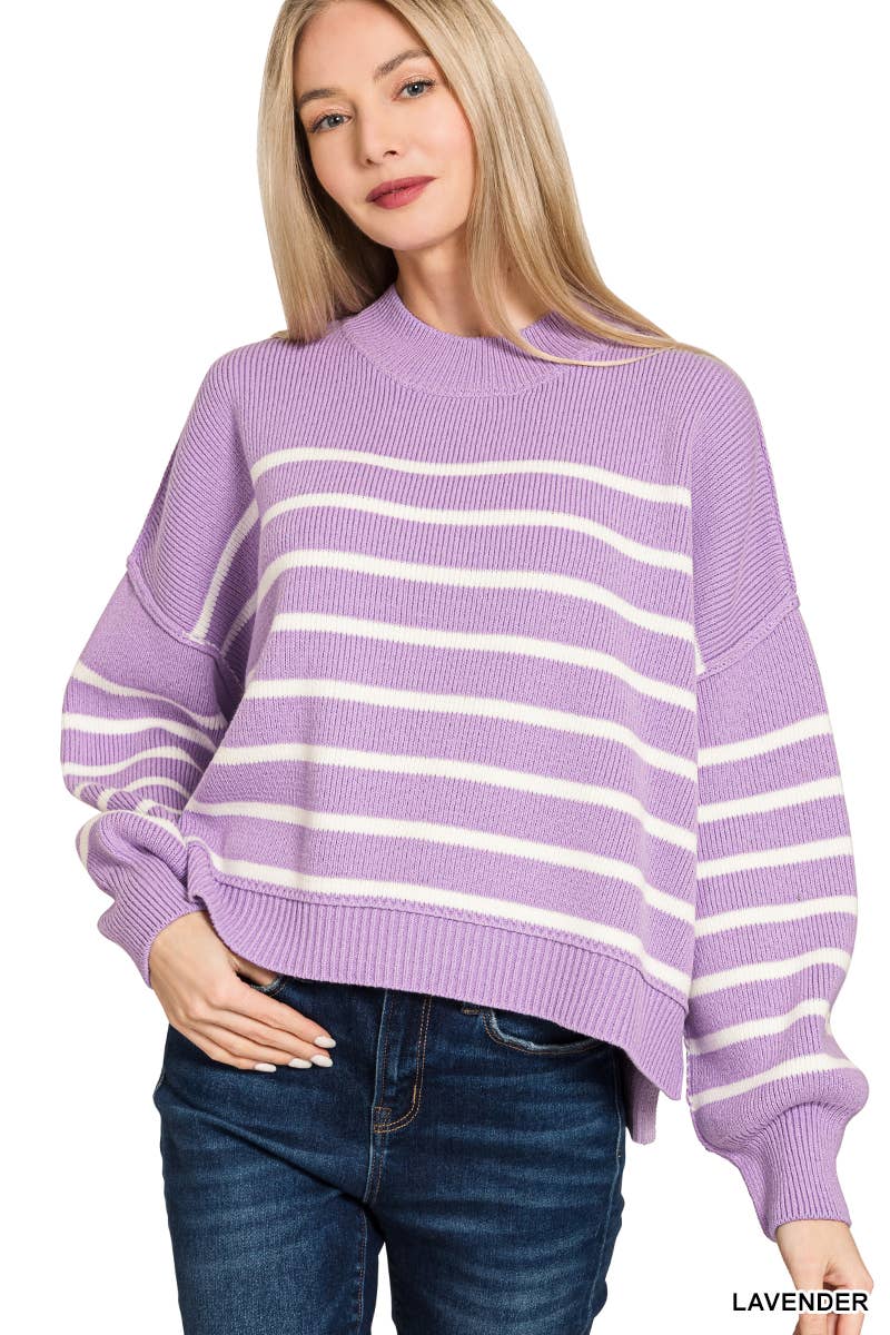 42POPS - Wholesale Knit Sweater - Women's - ',,...Exposed Seam Striped Oversized Sweater SI-282227