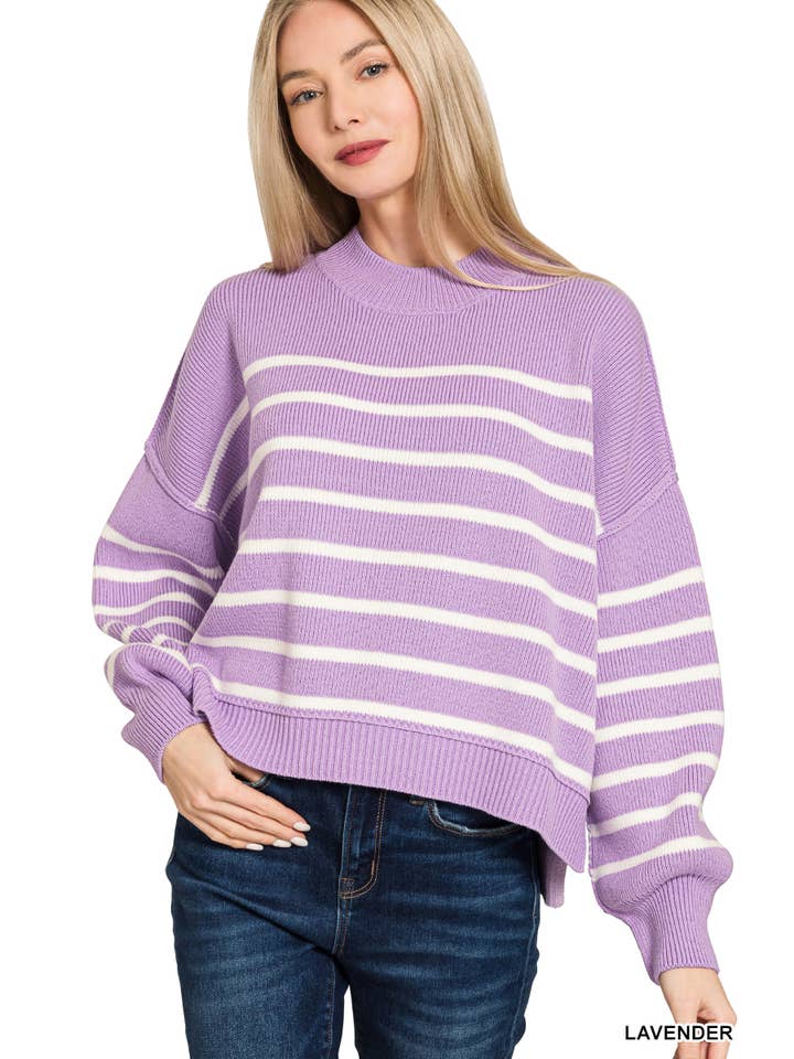 42POPS - Wholesale Knit Sweater - Women's - ',,...Exposed Seam Striped Oversized Sweater SI-282227