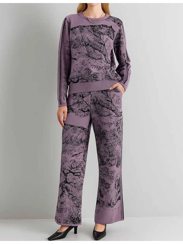 Sweetkama - Wholesale Lounge Set - Women's - Ladies Color Block Tiger Pattern Knit Sweater & Pants 2PCS Set19