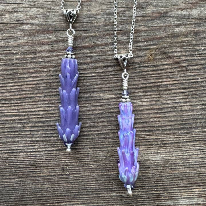 Lavender Beads - Wholesale Pendant/Charm Necklace - Long Lavender Glass Bead Pendant on 24" Silver Chain - Large