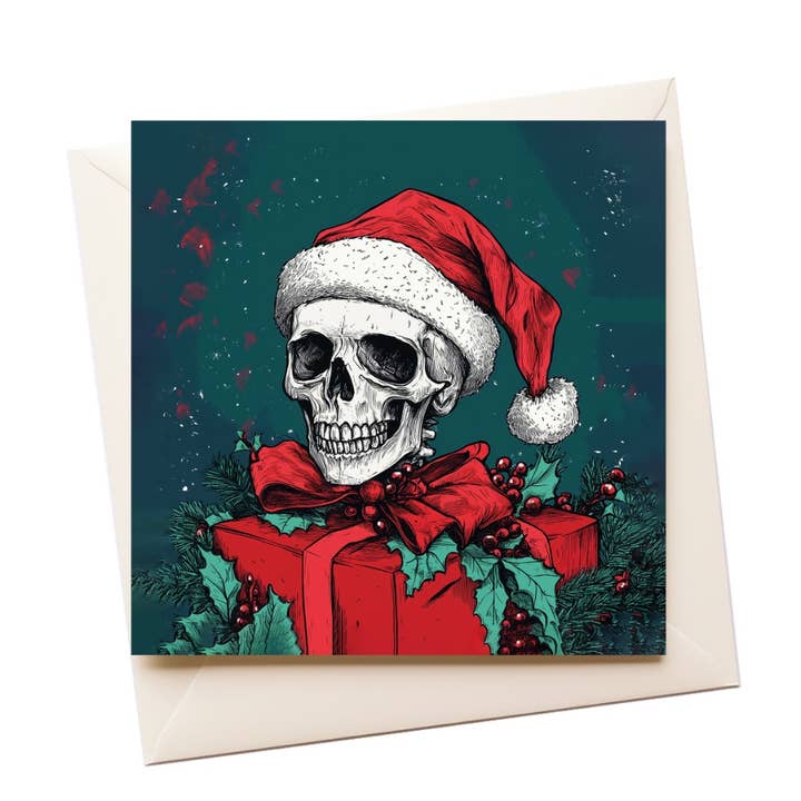 Tarjeta de Navidad con Gráfico de Esqueleto y Regalo para venta al por mayor de Artificial Ink