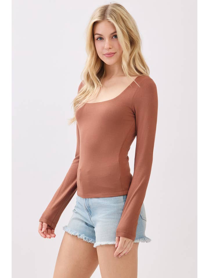 Final Touch - Wholesale Knit Top - Women's - Double Layer Square Neck Long Sleeve Top - VT171091