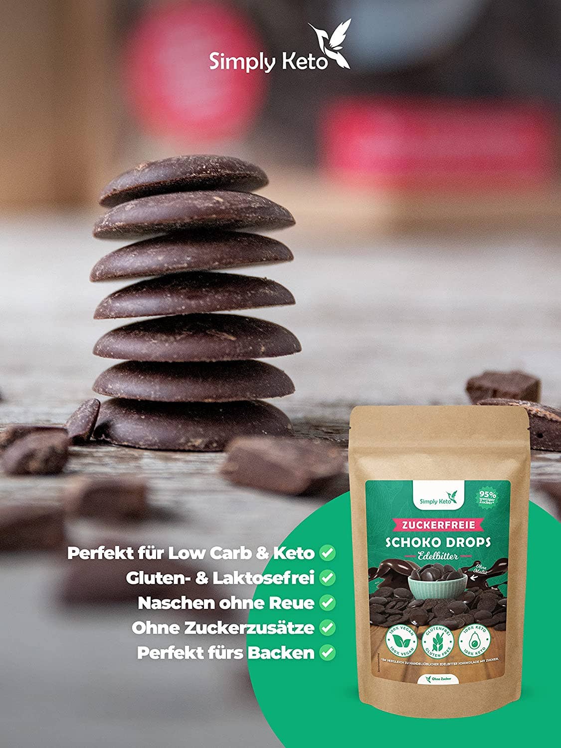 Simply Keto - Wholesale Chocolate Covered Sweets - EDELBITTER Chocolate Drops 750g (erythritol) | Value Pack5