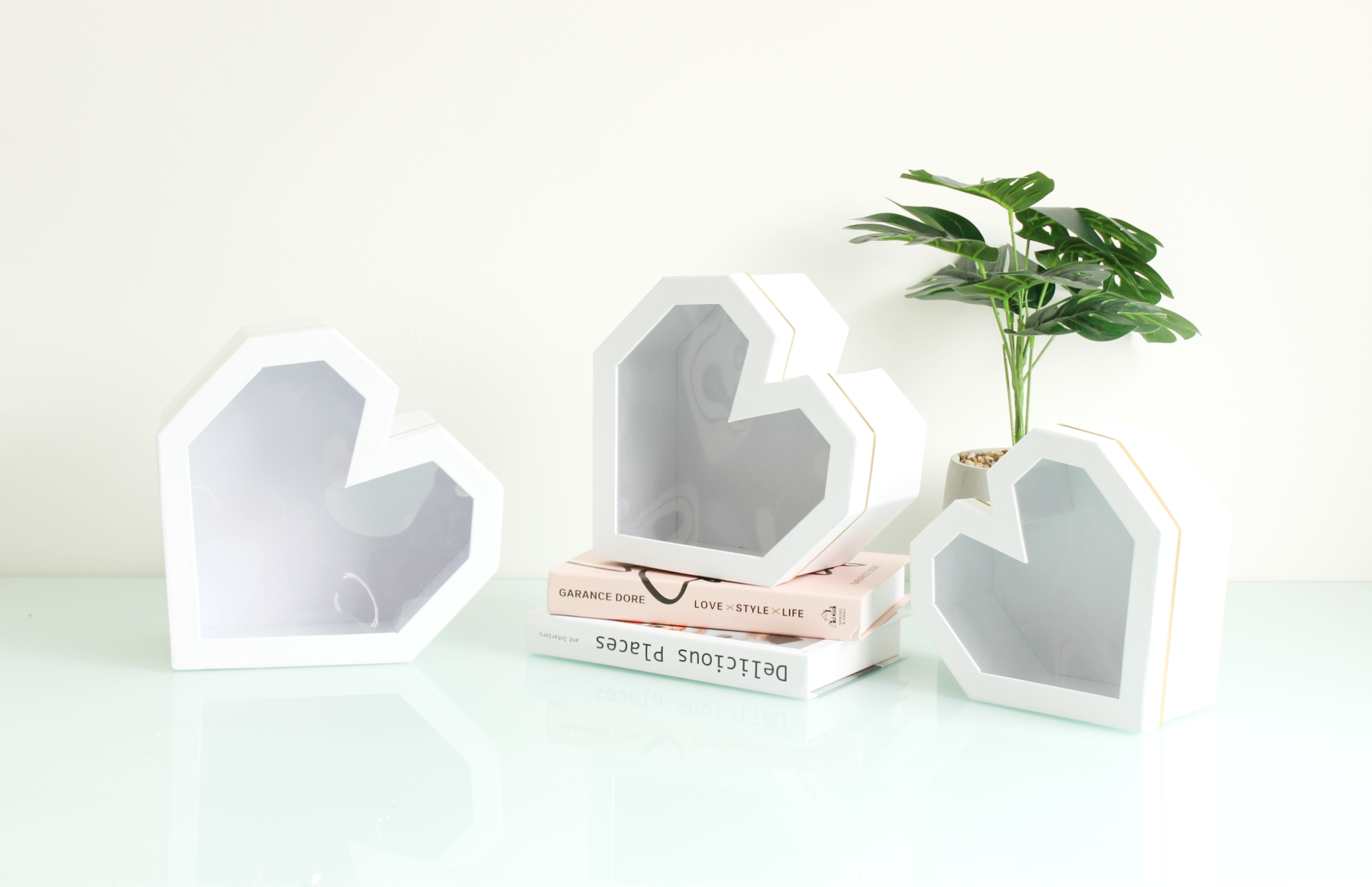 Elegant Design Supply - Wholesale Decorative Box - Diamond Heart Shape Flower Box with Clear Lid17