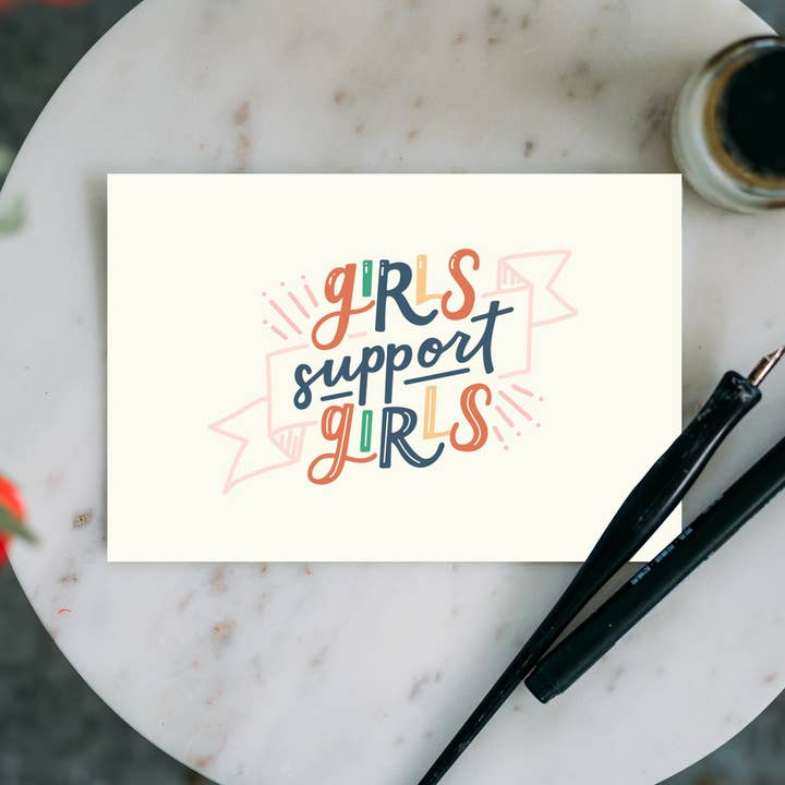 Girls Support Girls Postcard for wholesale by Lettering Works