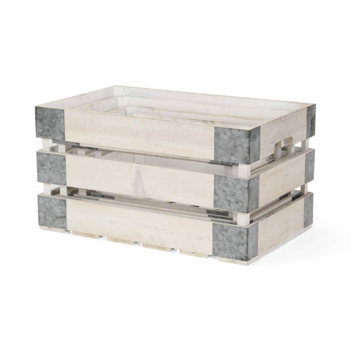 Cheungs Home Decor - Wholesale Storage Bin - Set of 4 Slatted Wood Crates & Galvanized Corner Accent2
