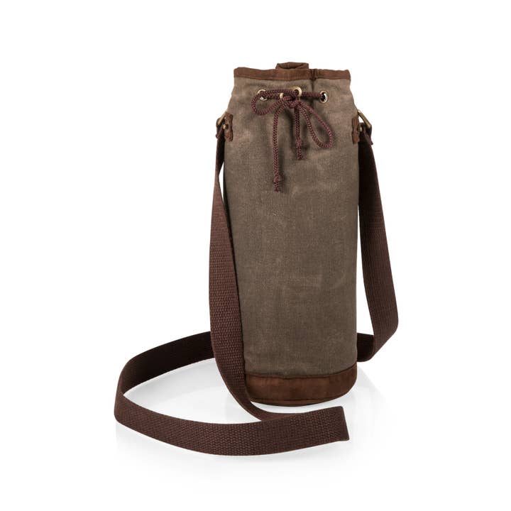 Khaki Green Waxed Canvas Single Bottle Insulated Tote Bag for wholesale on Faire