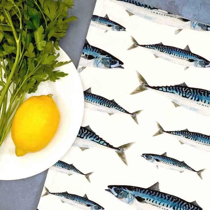 Mackerel Tea Towel – 100% Cotton - Seaside Kitchen Towel and other Purchase wholesale frozen mackerel. Free returns & net 60 terms on Faire trending on Faire.