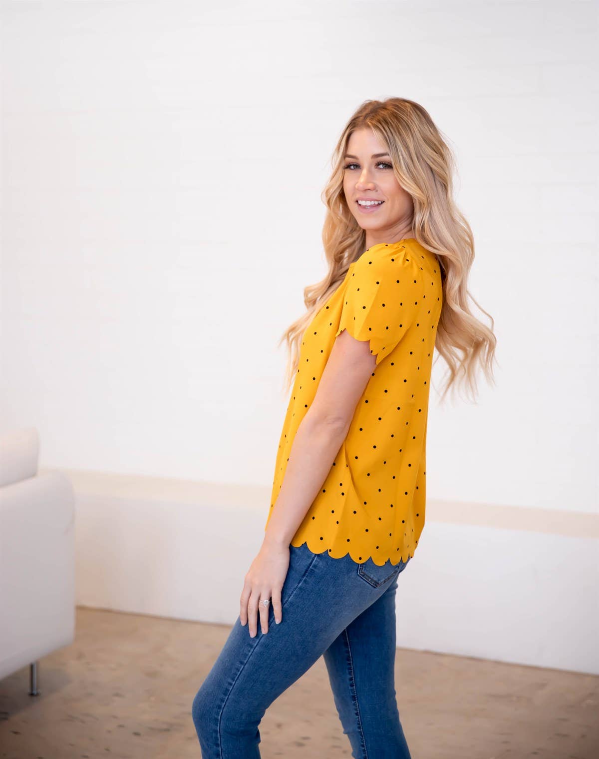 Tickled Teal - Wholesale Blouse - Women's - Polka Dot Scallop Edge Dotty Top8