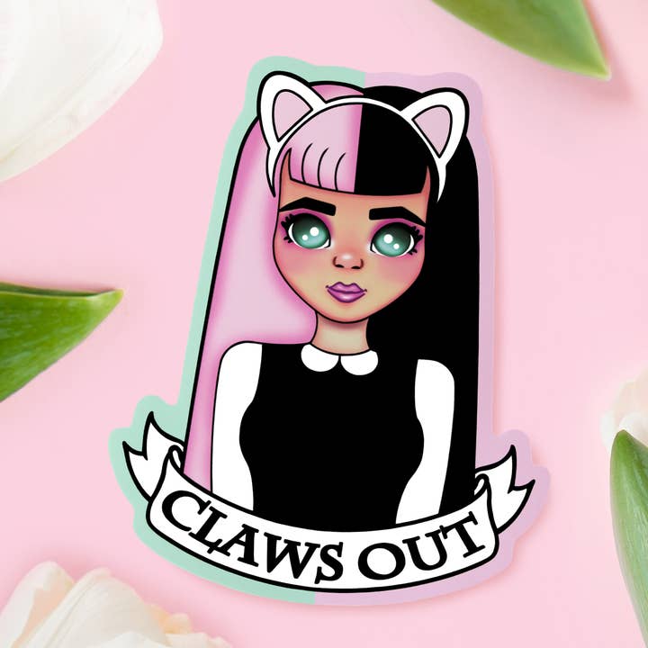 Atomic Lace - Wholesale Sticker - Pastel Goth Claws Out Cat GIrl Vinyl Sticker Grunge Punk0
