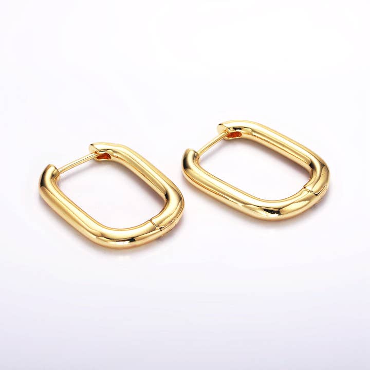 Simply Jewels - Wholesale Hoop Earrings - Gold 25mm Minimalist Oblong Hoop Earrings