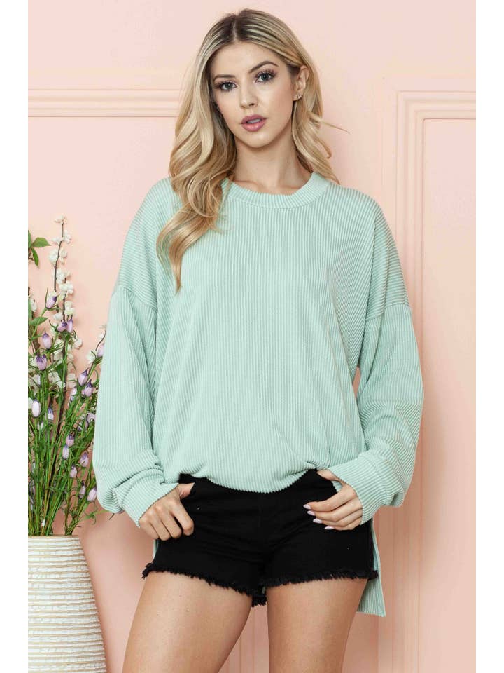 Burgundy Apparel - Vente Sweat-shirt – femme - SWEAT-SHIRT OVERSIZE CÔTELÉ ONDULÉ AVEC FENTE LATÉRALE22