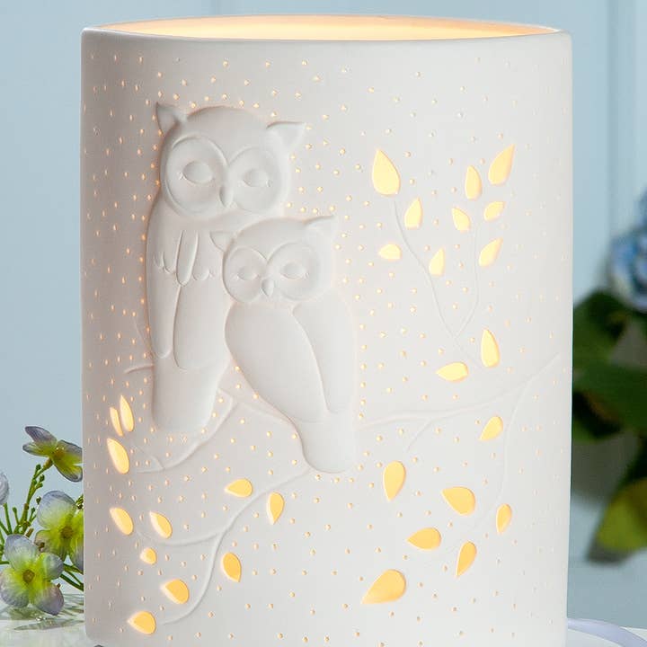 Gilde Handwerk Macrander GmbH & Co. KG – wholesale Accent/desk lamp – Porcelain lamp ellipse owl pair0
