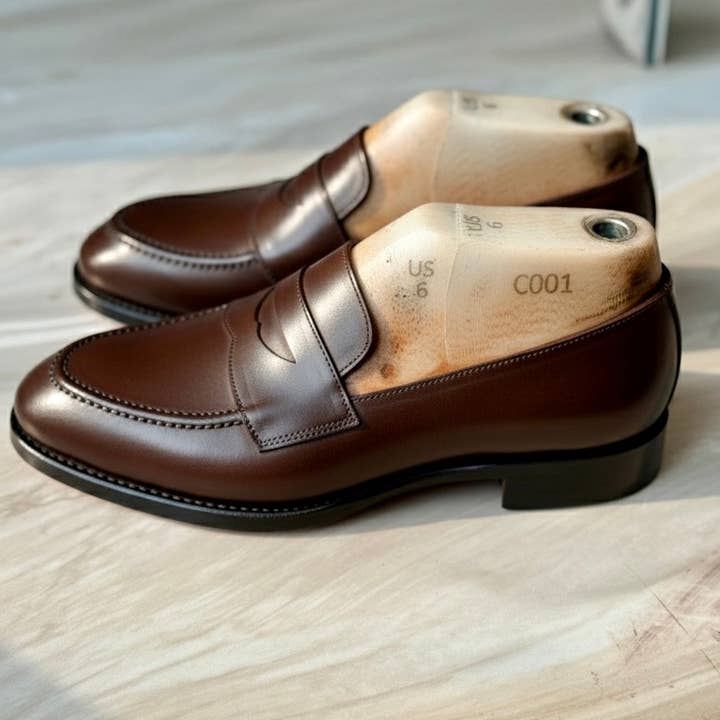 Dark Brown Penny Loafers for wholesale by The Royale Leather