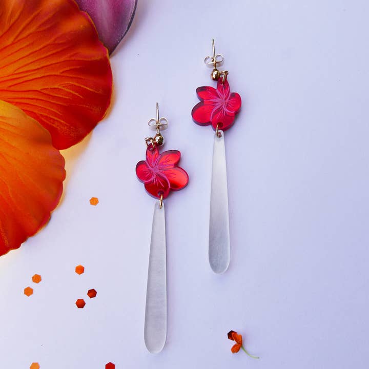 Kauai floral earrings, long and dangling for wholesale by BiCA-Good Morning Design