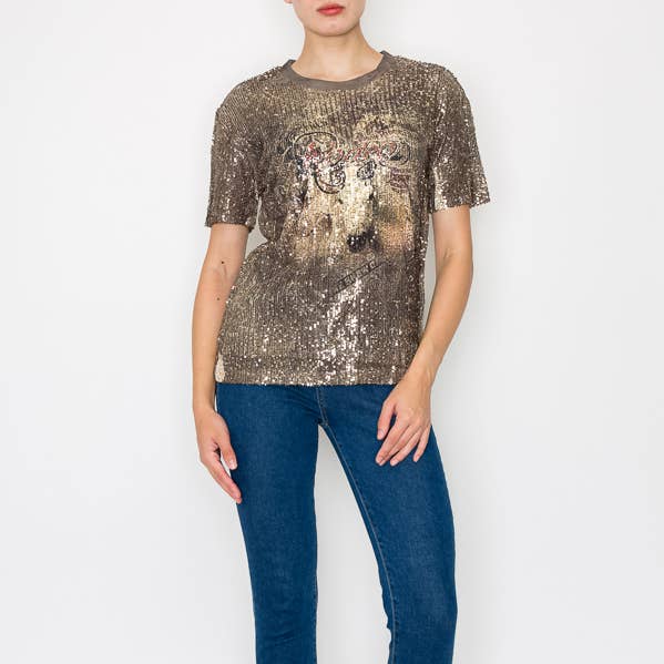 TOP DE MANGAS CURTAS COM LANTEJOULAS FORRADO-4638 DOURADO/RODEO por atacado de Origami Apparel ~ Lace and Crochet inspired