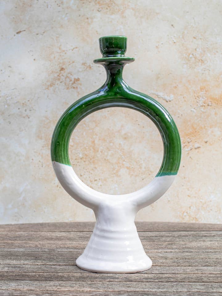 Handmade Green Ceramic Glazed Candlestick Holder for wholesale by Maison Berber