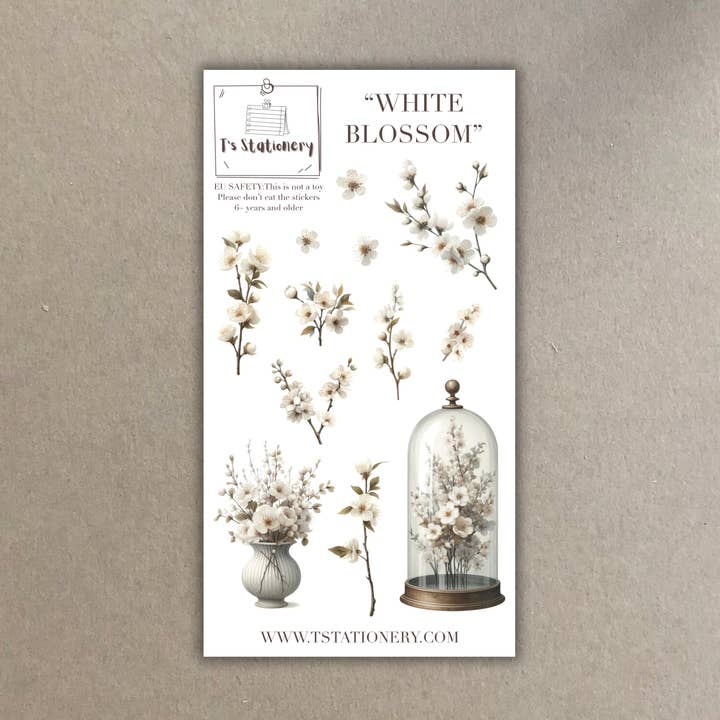 "White Blossom" klistermærkeark for engroshandel hos T's Stationery