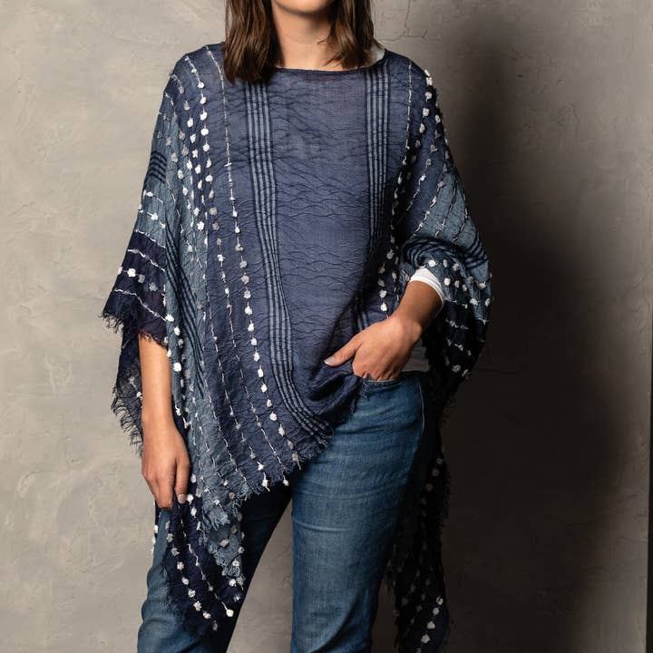 Textured Poncho - Navy Mix for wholesale by DEMDACO