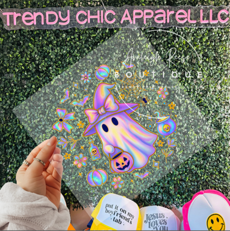 Trendy Chic Apparel LLC - Vente Transfert pour sublimation - Fantôme iridescent avec seau à citrouille transfert0