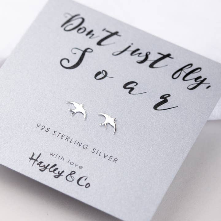 Good Luck Soaring Bird Sterling Silver Earrings for wholesale by Hayley & Co